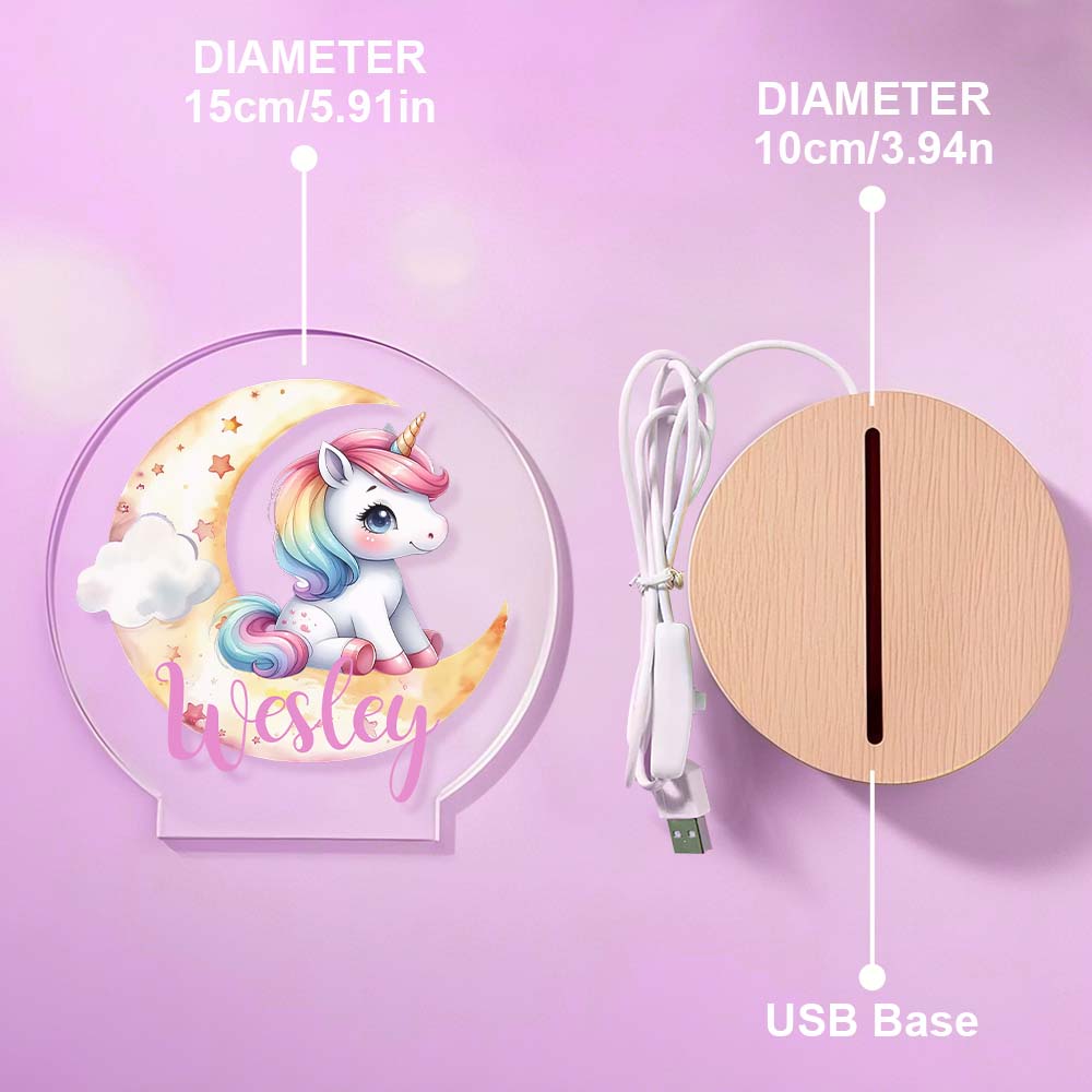 Personalized Unicorn Moon LED Night Light with Name Lamp Decor Birthday Gift for Girls