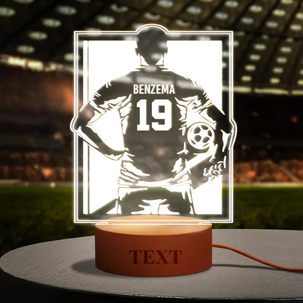Personalized Soccer Night Light - Perfect Gift for World Cup Fans Round Wooden Base