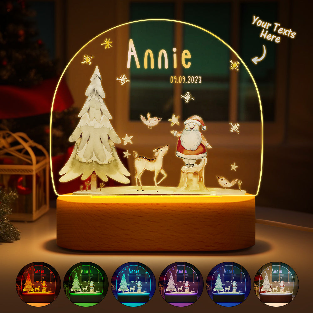 Custom Name Christmas Tree Personalized Santa Elk Night Light Bedroom Christmas Gift 3D Room Decor Night Light Desk Lamp Night Light Gift
