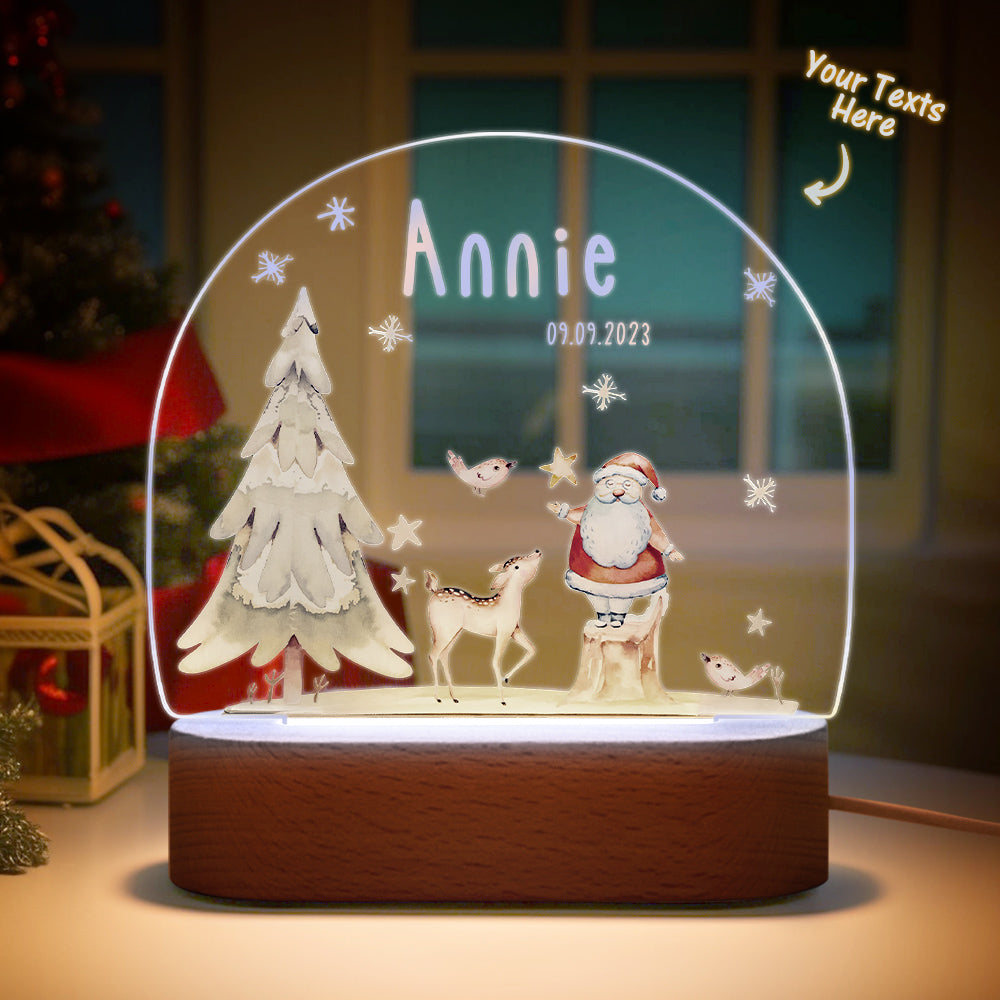 Custom Name Christmas Tree Personalized Santa Elk Night Light Bedroom Christmas Gift 3D Room Decor Night Light Desk Lamp Night Light Gift