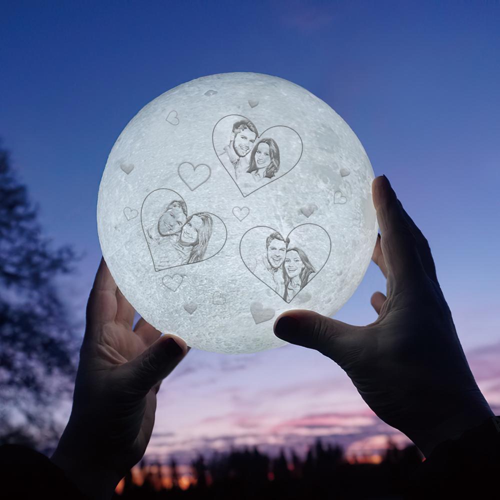 Photo Moon Lamp Custom 3d Light Heart Engraved Moon Lamp - Touch Two Colors 10cm-20cm Available Couple Gift