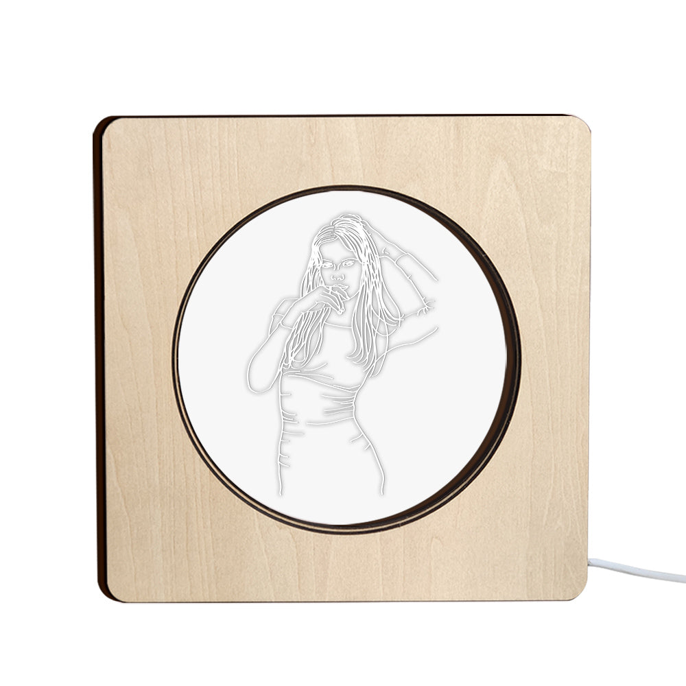 Custom Photo Engraved Night Light Personalized Wooden Frame Lamp Gift