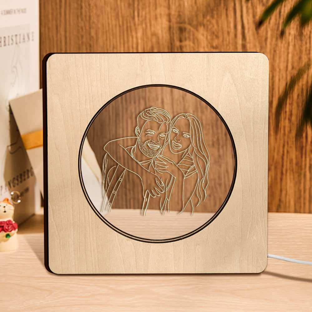 Custom Photo Engraved Night Light Personalized Wooden Frame Lamp Gift