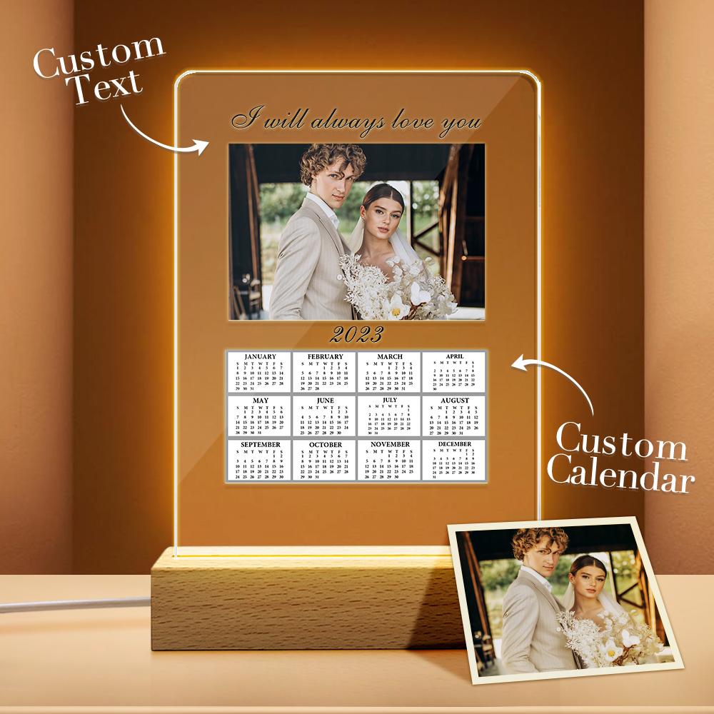 Custom Acrylic Calendar Personalized Night Light with Your Photo Gifts for Couples
