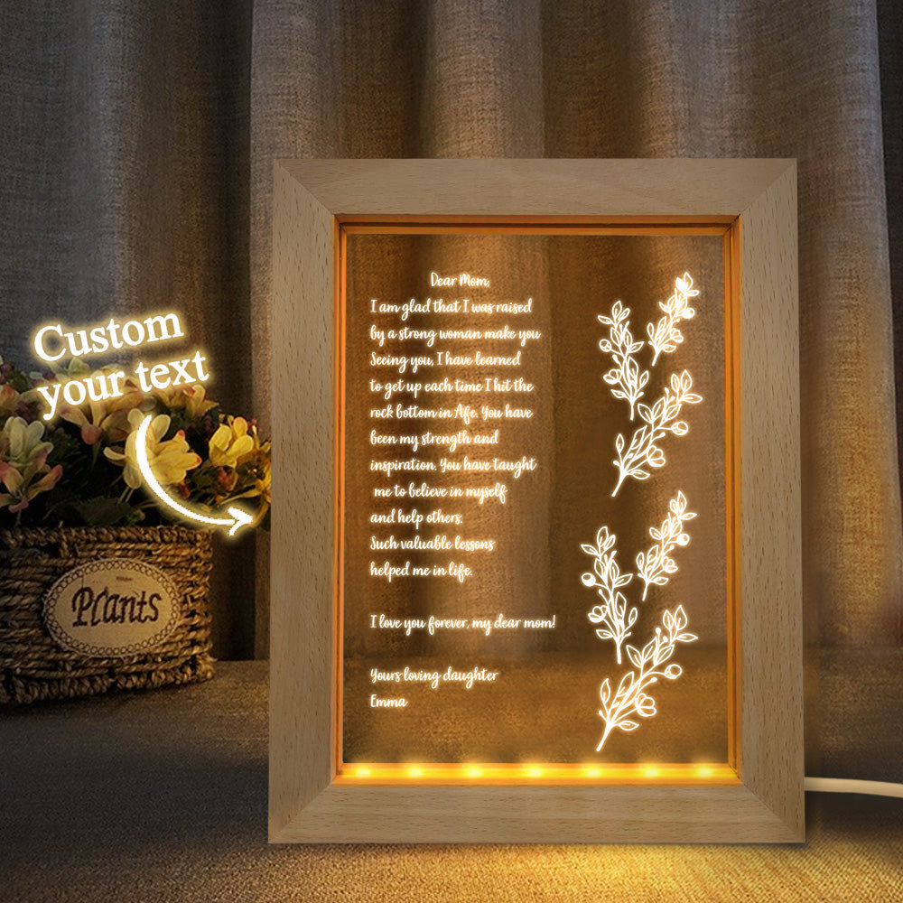 Personalized Hand-Written Letter Night Light Custom Wooden Frame Lamp for Mother's Day Gift