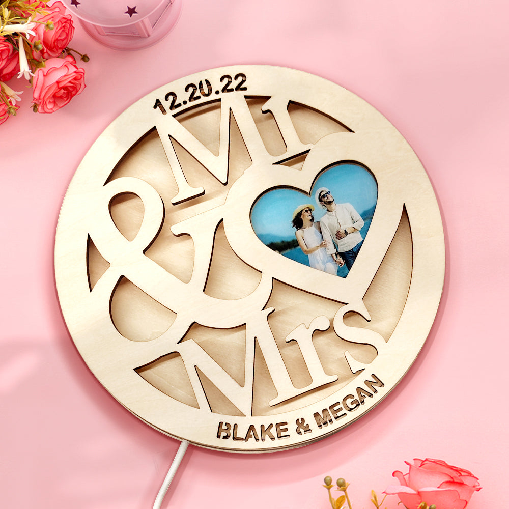 Custom Photo Wooden Lamp Personalized Engraved Name Night Light for Lover