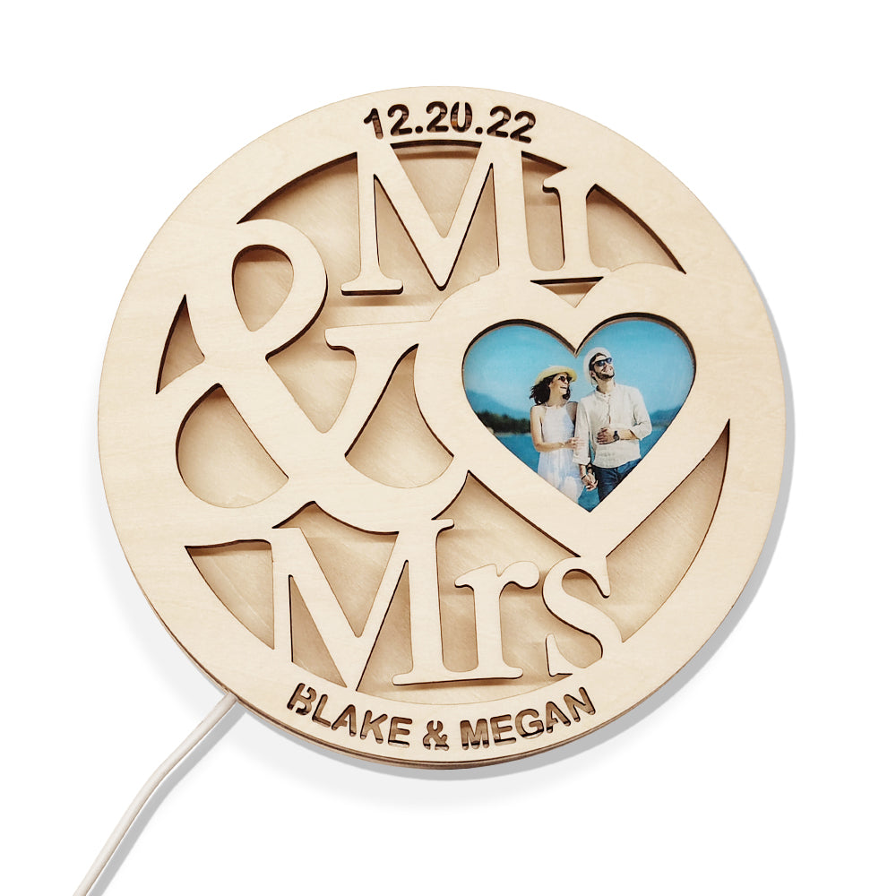 Custom Photo Wooden Lamp Personalized Engraved Name Night Light for Lover
