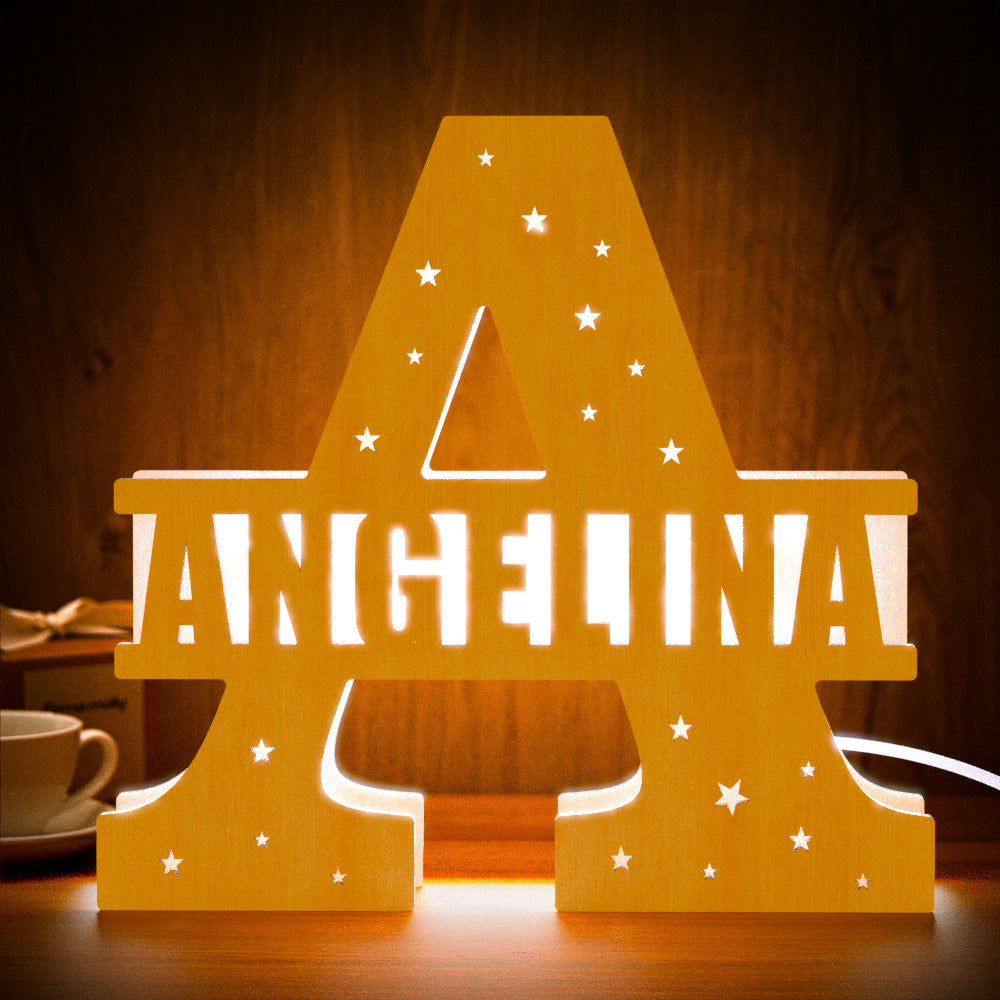 Personalized Initial Name Wooden Night Light Custom Letter Lamp Room Decor