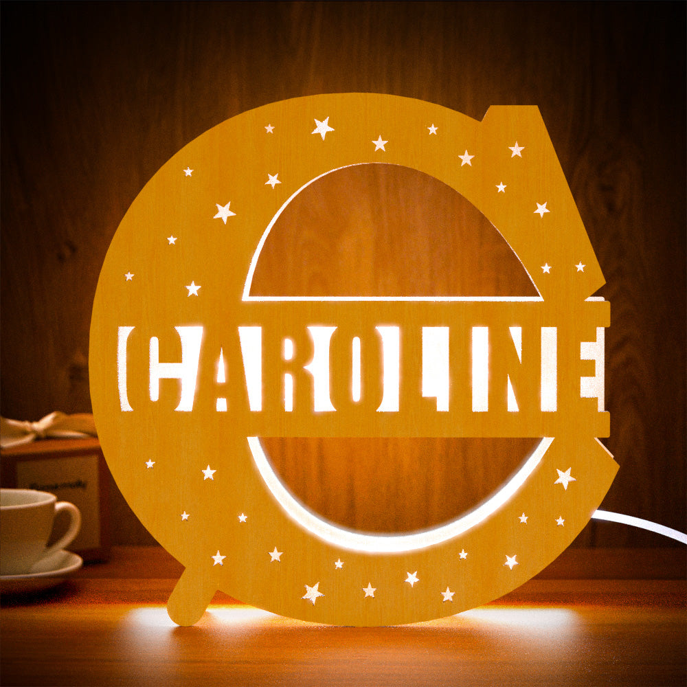 Personalized Initial Name Wooden Night Light Custom Letter Lamp Room Decor