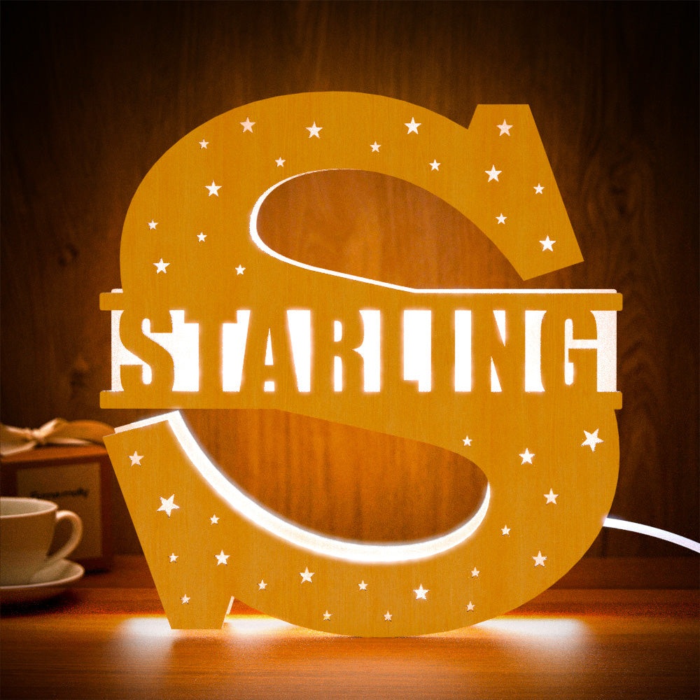 Personalized Initial Name Wooden Night Light Custom Letter Lamp Room Decor