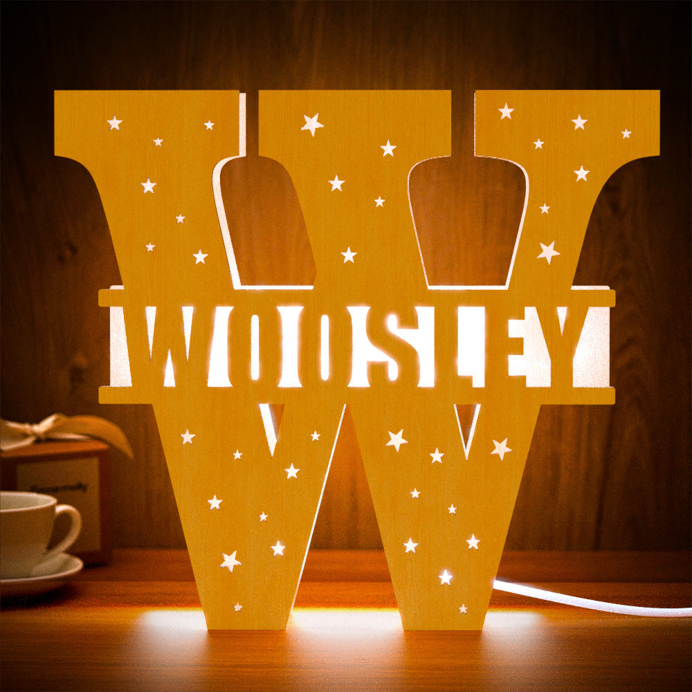 Personalized Initial Name Wooden Night Light Custom Letter Lamp Room Decor