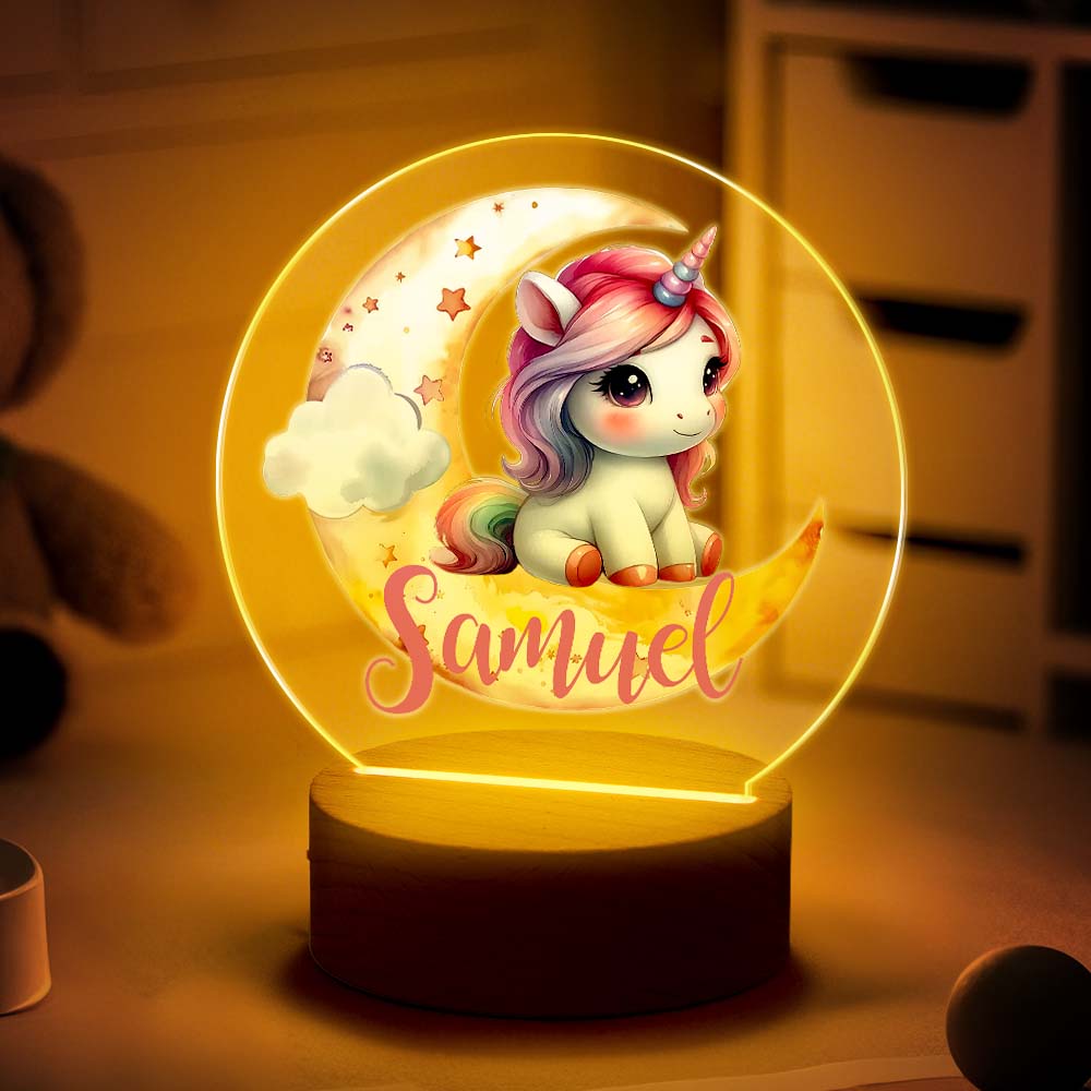 Personalized Unicorn Moon LED Night Light with Name Lamp Decor Birthday Gift for Girls